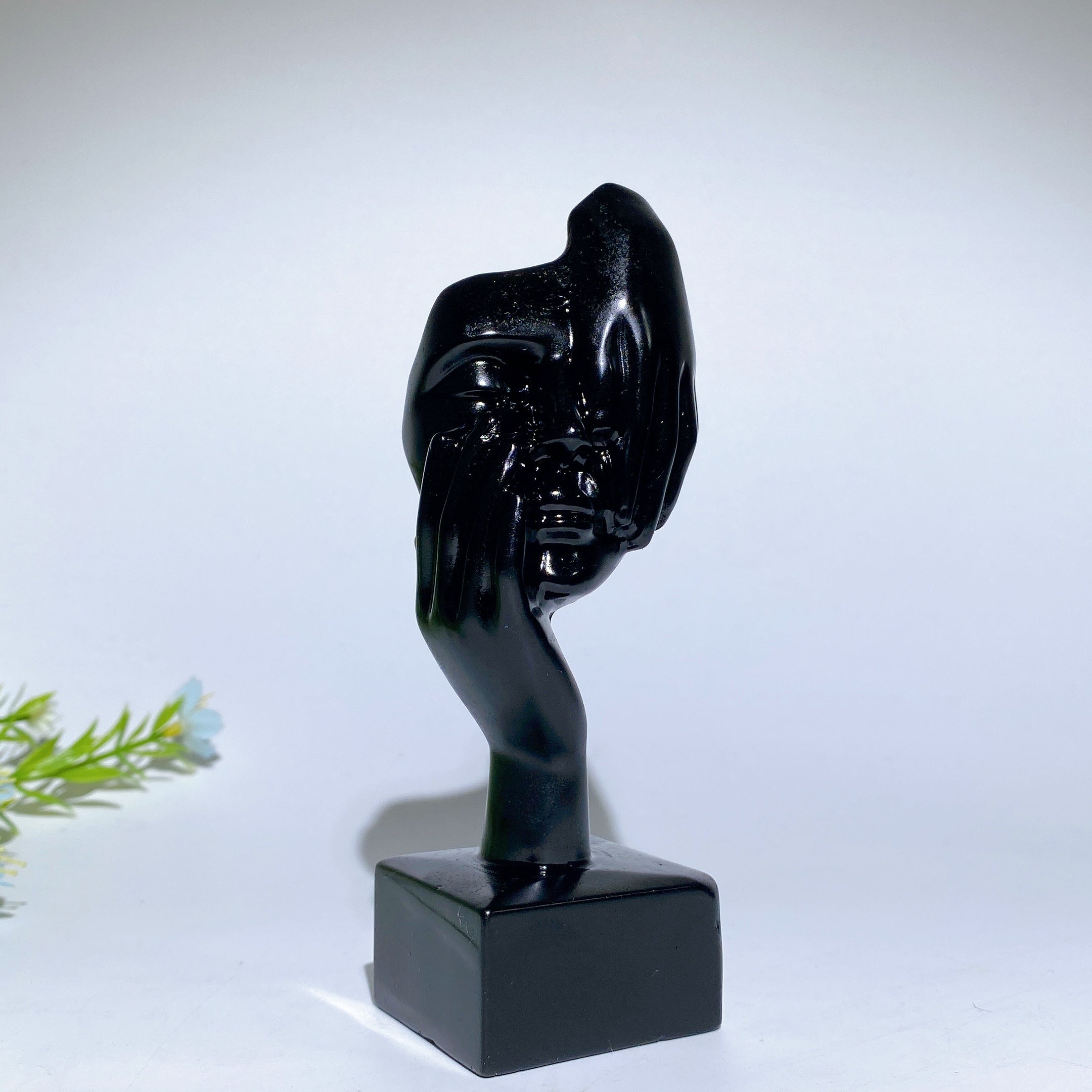5.4 inch Black Obsidian Thinker Crystal Figurine