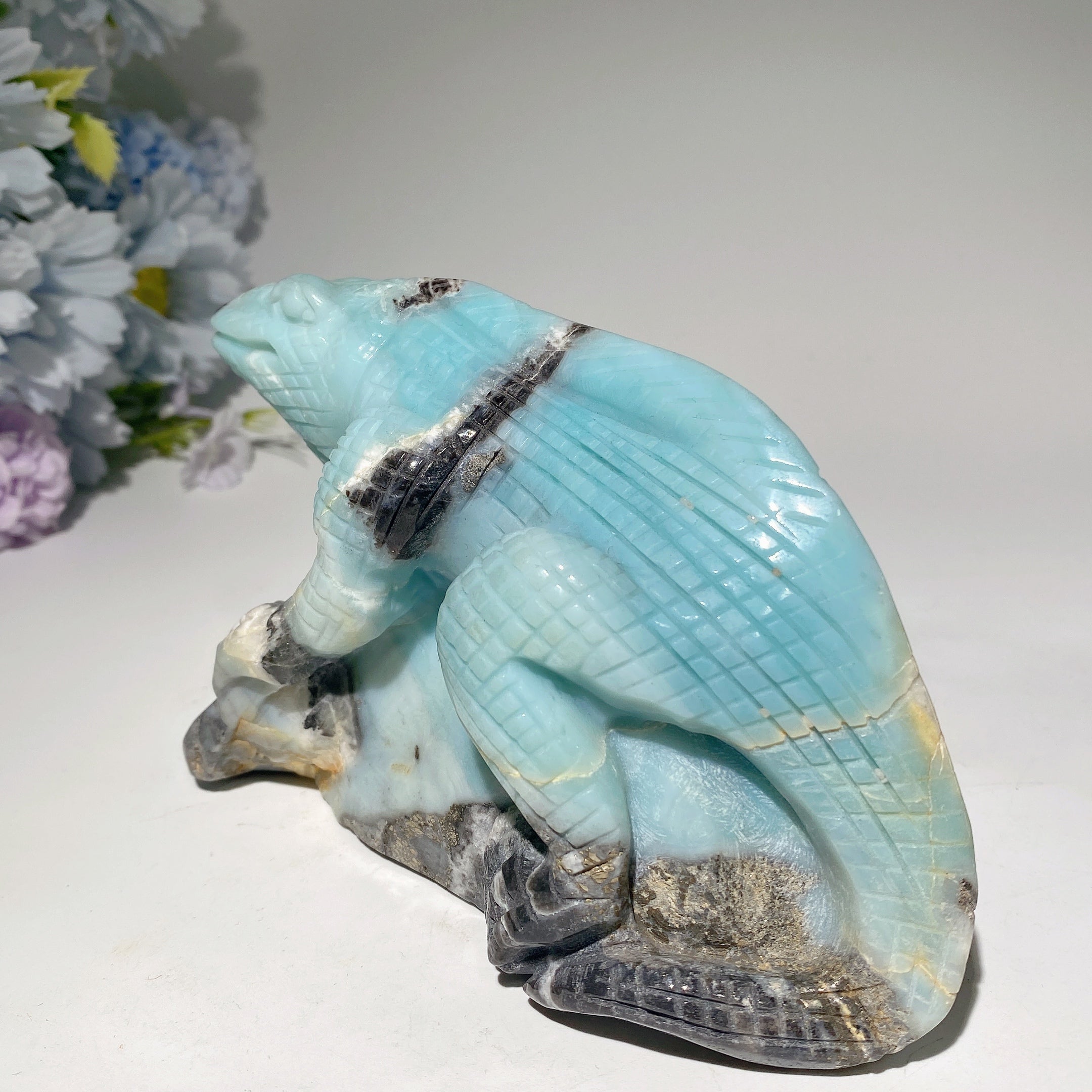 5.4" Sky Blue Crystal Lizard Carving Healing Sculpture