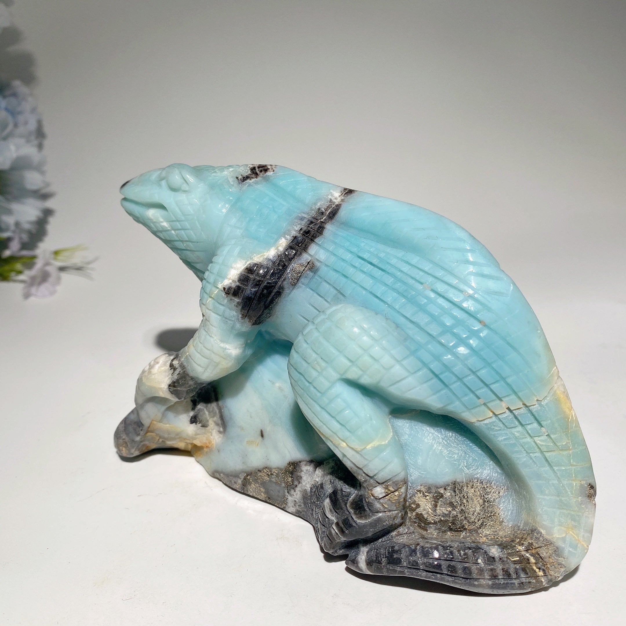 5.4" Sky Blue Crystal Lizard Carving Healing Sculpture