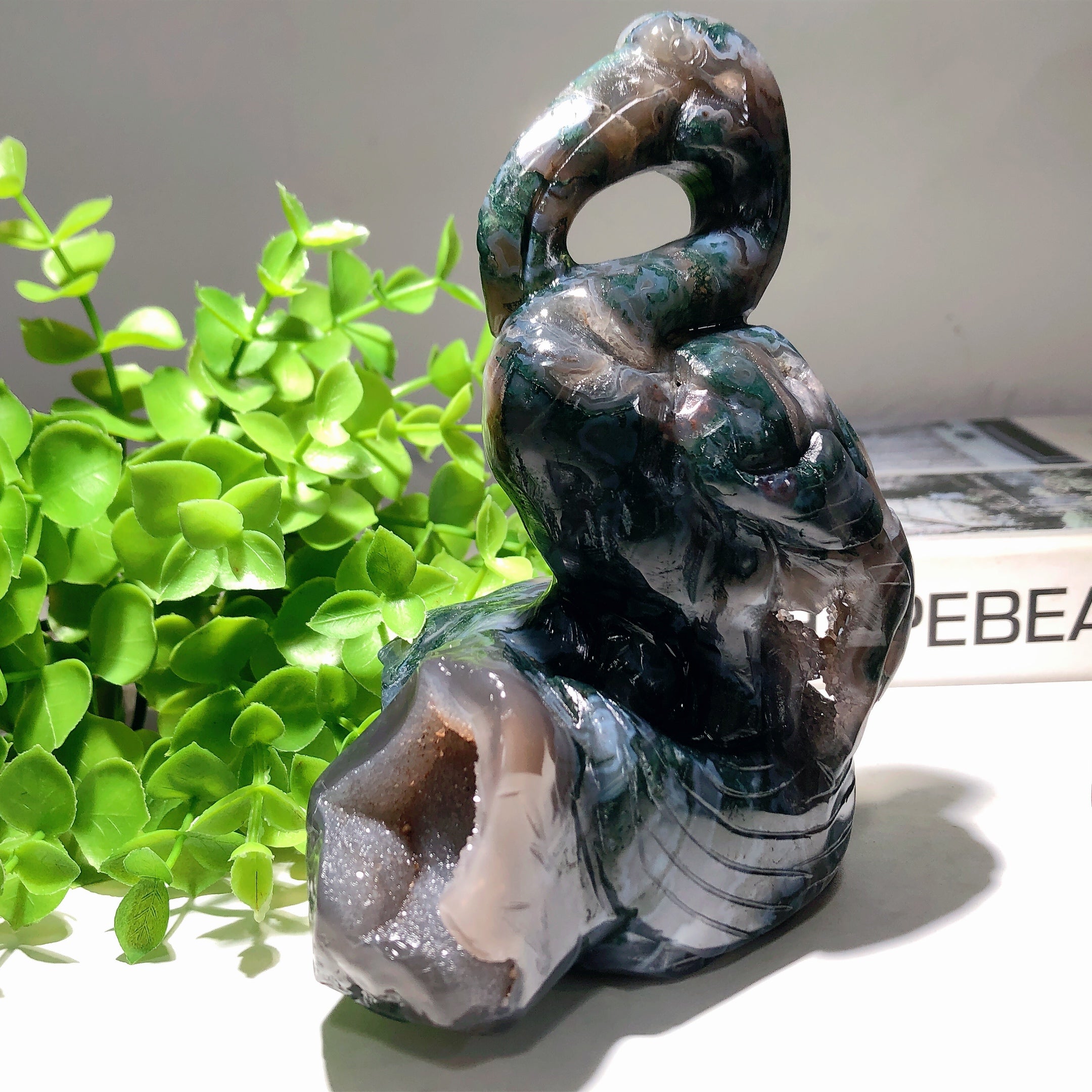 5.5-6.5in Moss Agate & Ocean Jasper Flamingo Crystal Figurines