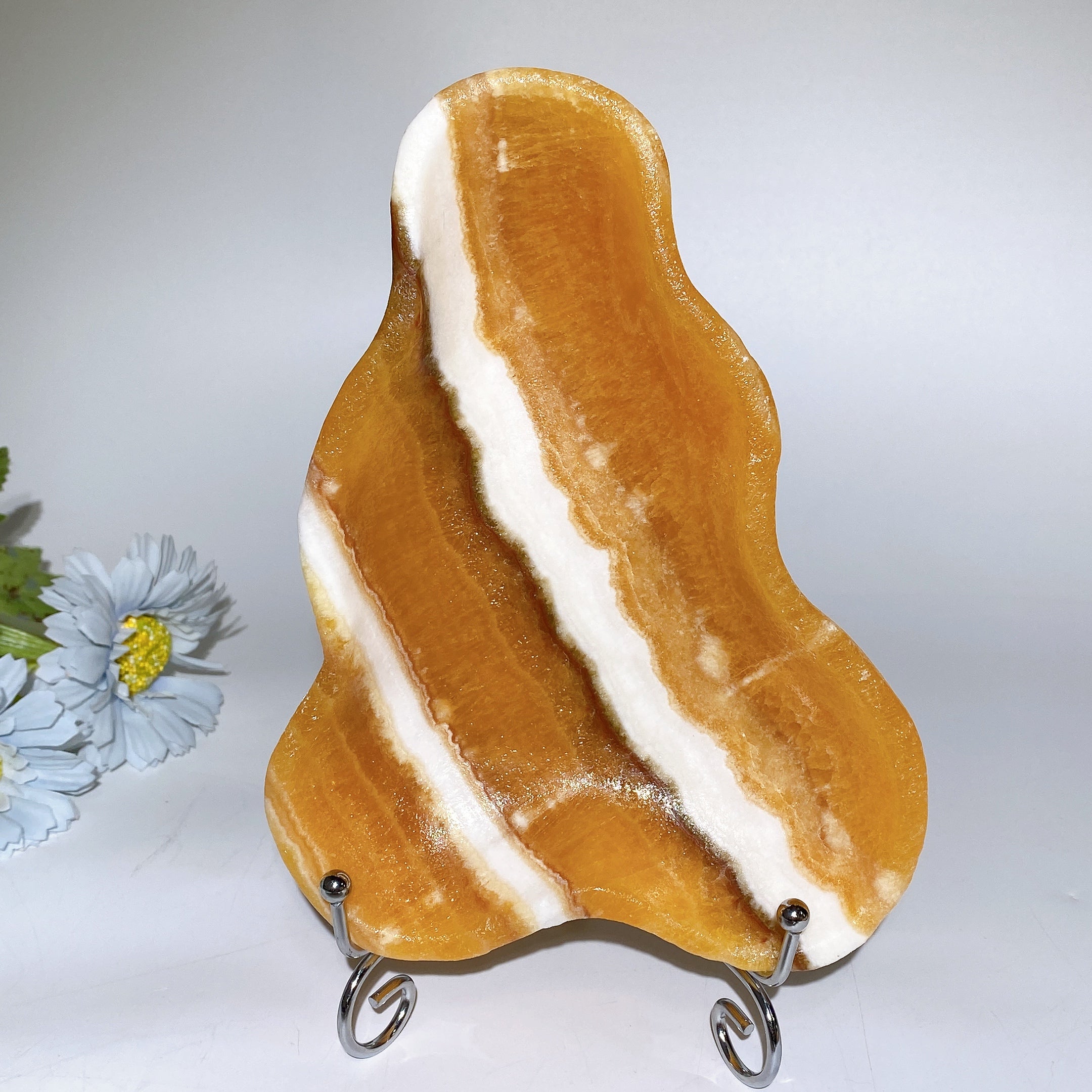 5.5-7.5 Inch Banded Orange Calcite Irregular Healing Bowl