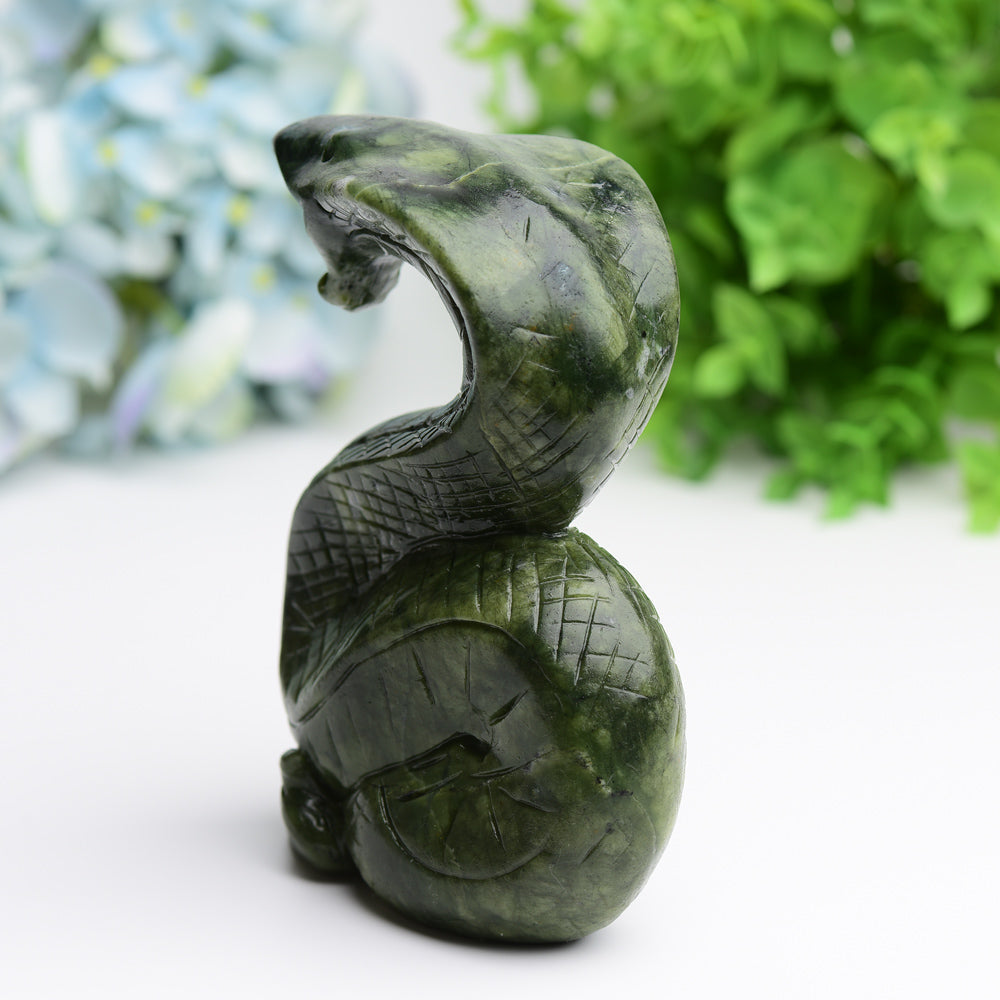 5.5 inch Green Jade Cobra Crystal Figurine Carving