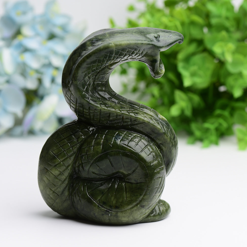 5.5 inch Green Jade Cobra Crystal Figurine Carving
