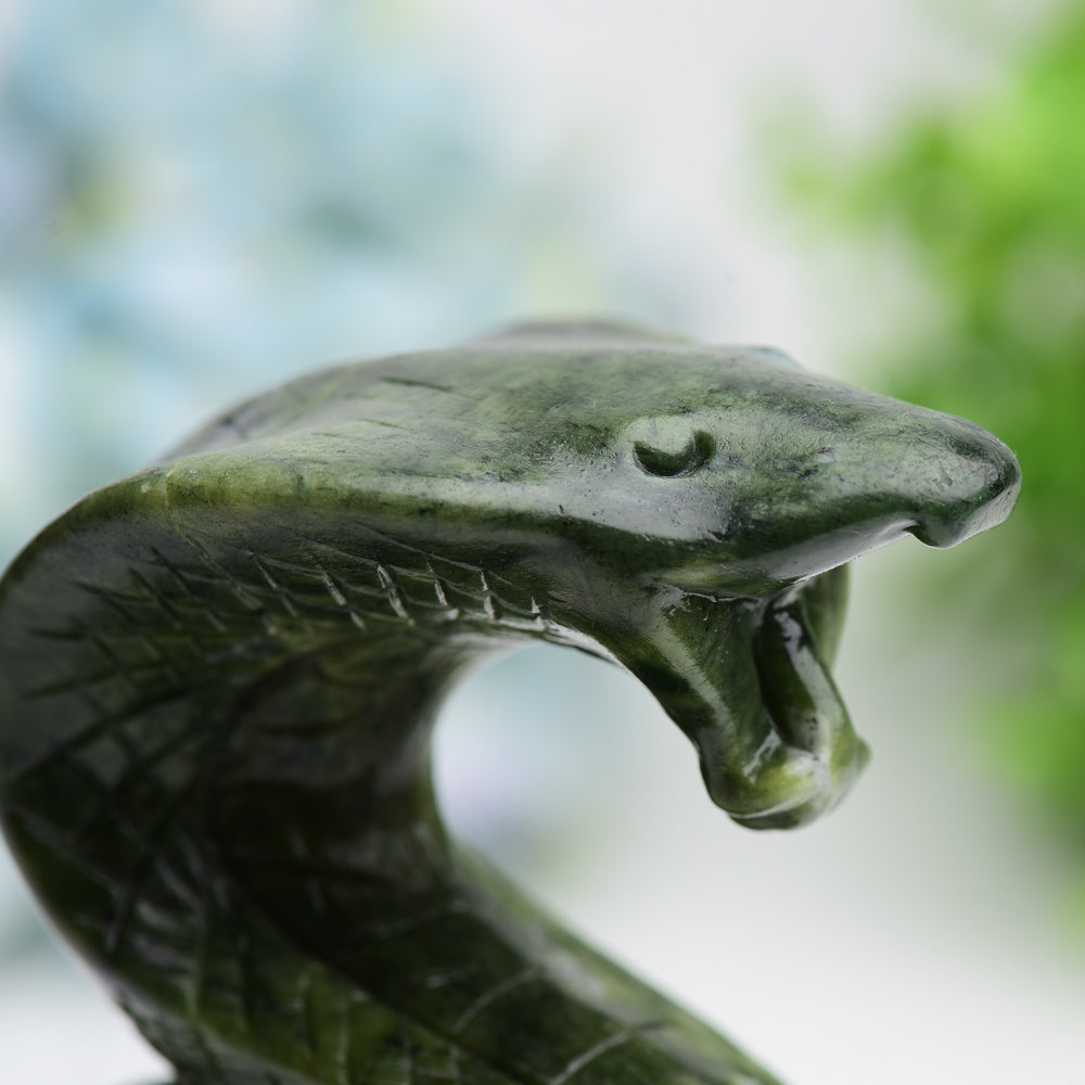 5.5 inch Green Jade Cobra Crystal Figurine Carving