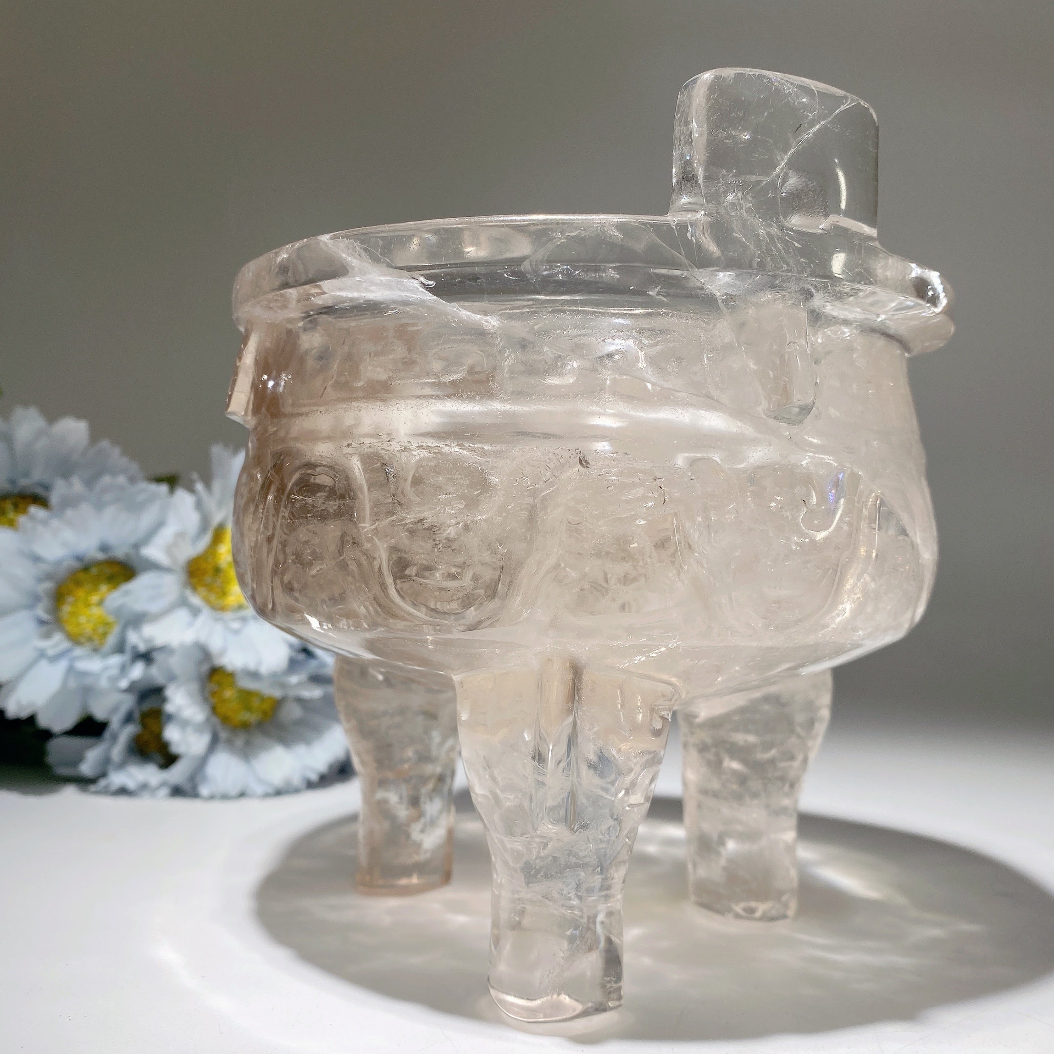 5.5 Inch Smoky Clear Quartz Crystal Tripod Figurine