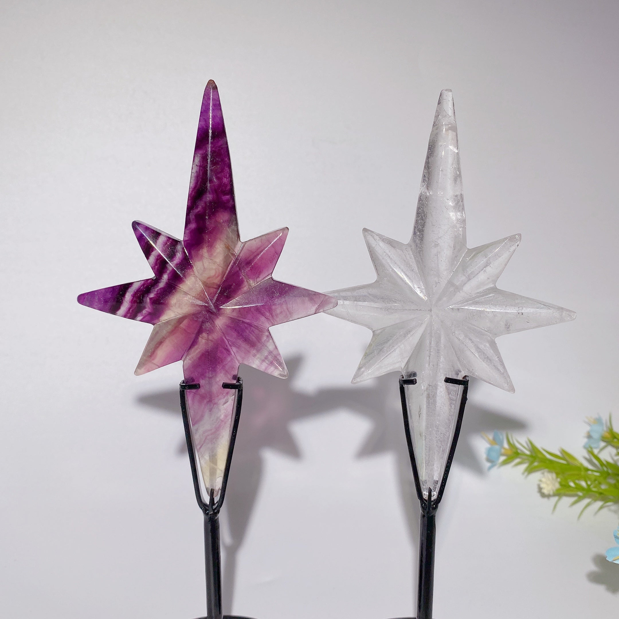 5.5in Fluorite & Clear Quartz Crystal Figurine with Stand