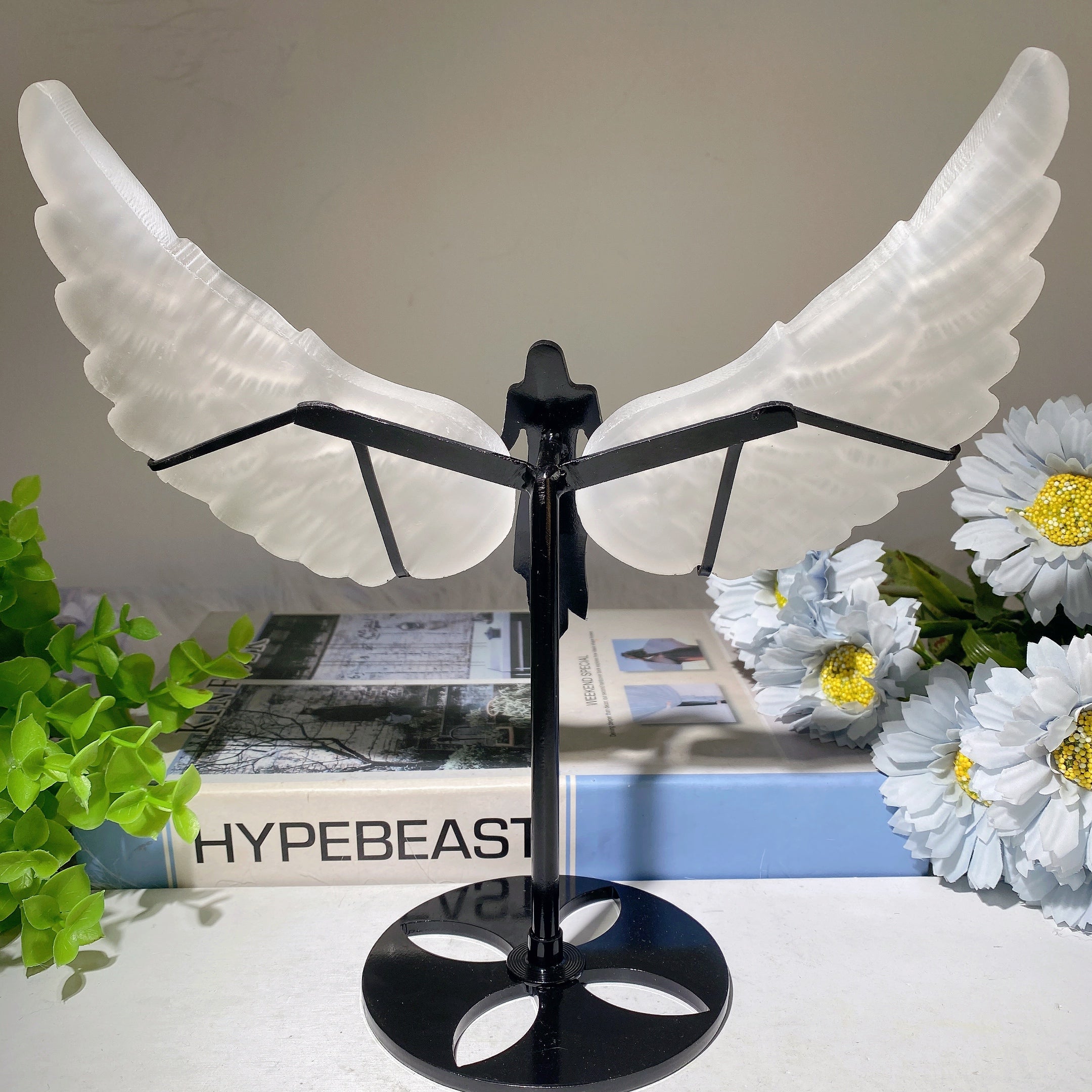 5.6-inch Selenite Angel Wings Crystal Figurine with Stand