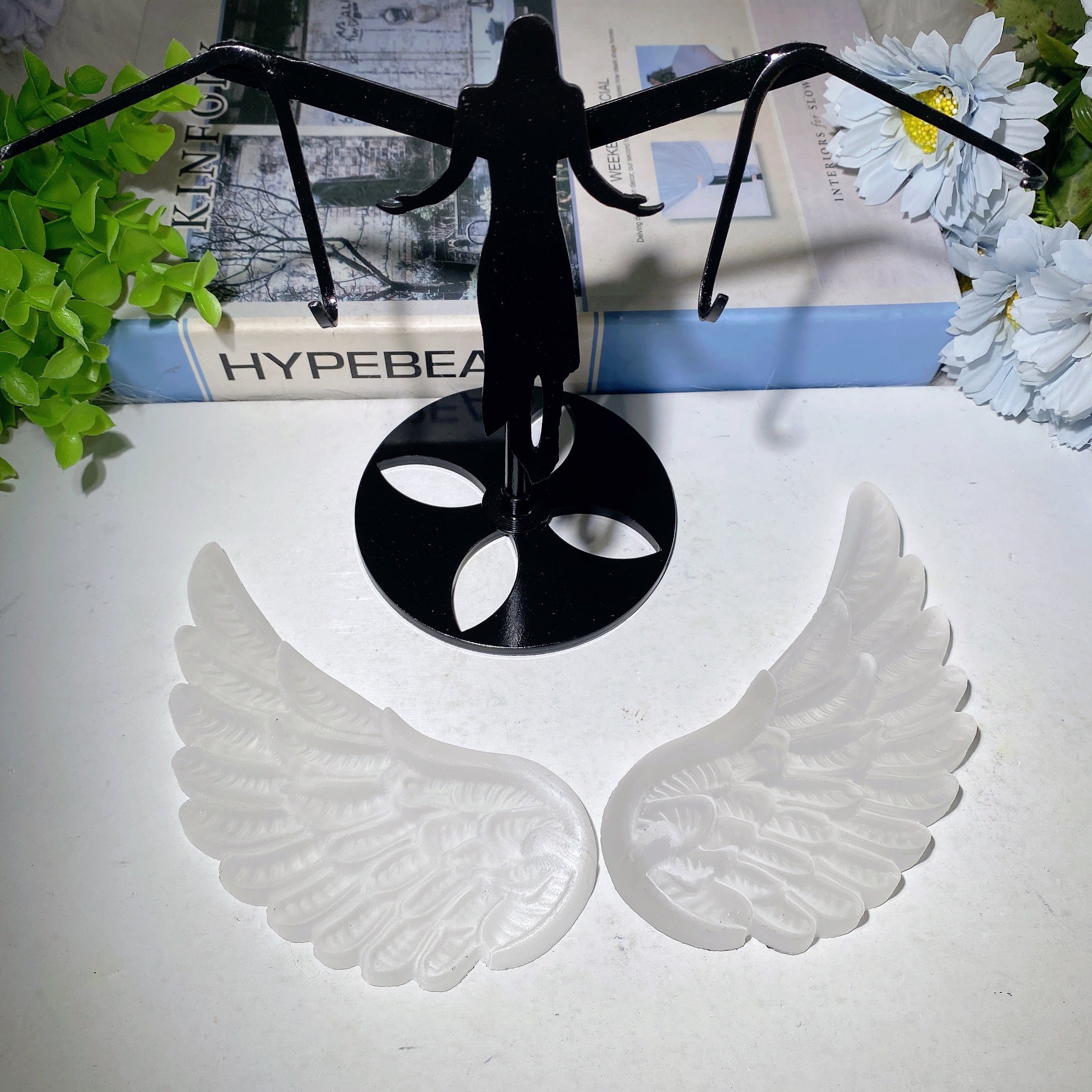 5.6-inch Selenite Angel Wings Crystal Figurine with Stand