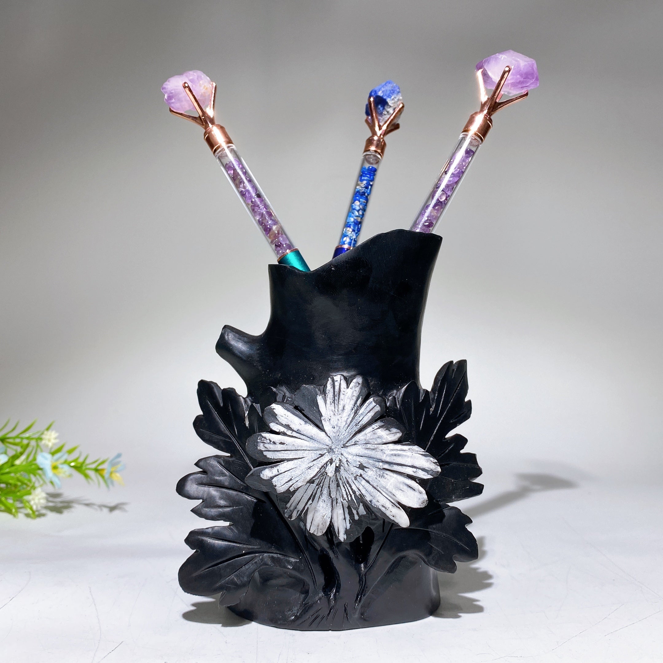 5.7" Crystal Chrysanthemum Pen Holder Sculpture