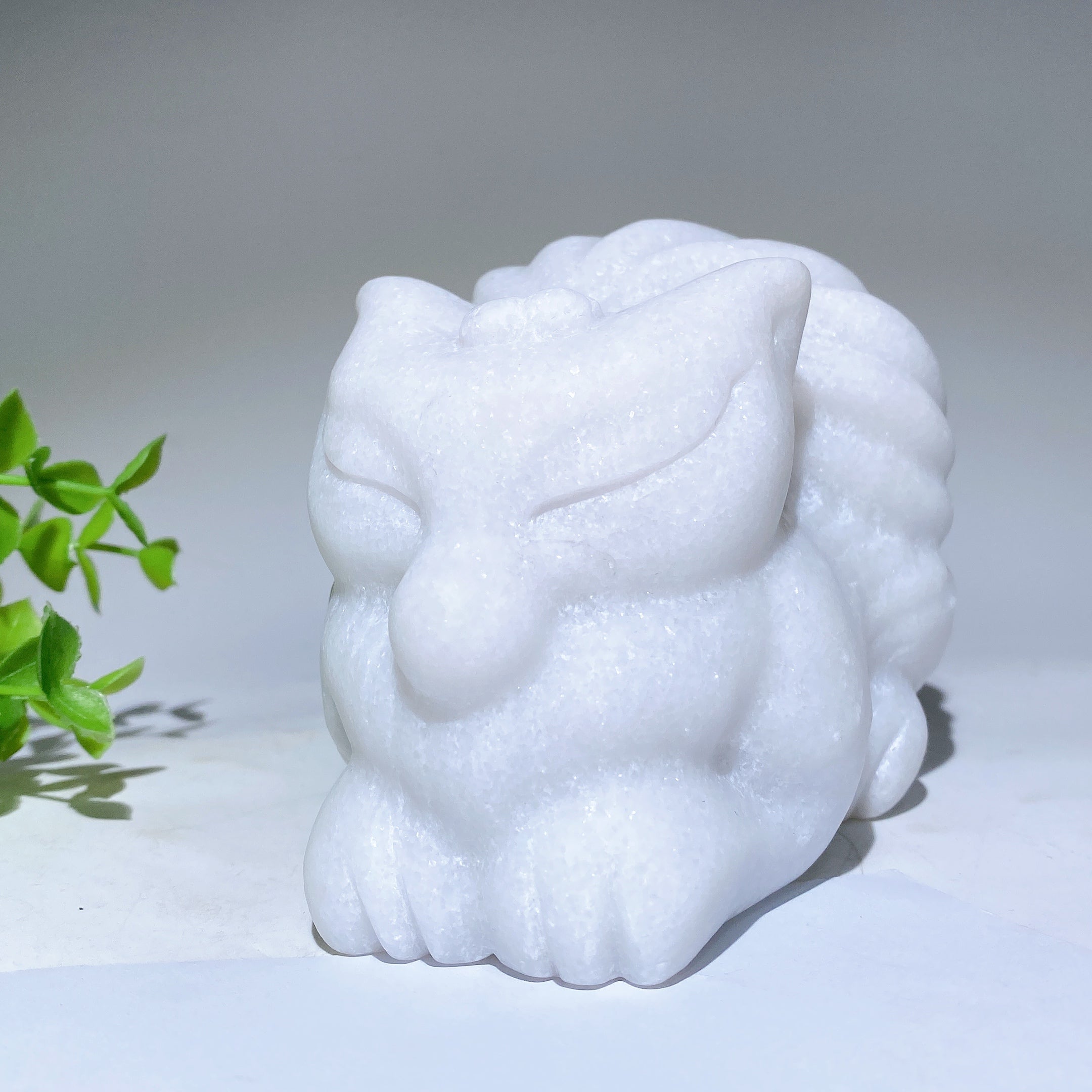 5.7" Hand-Carved White Jade Nine-Tailed Fox Spirit Animal