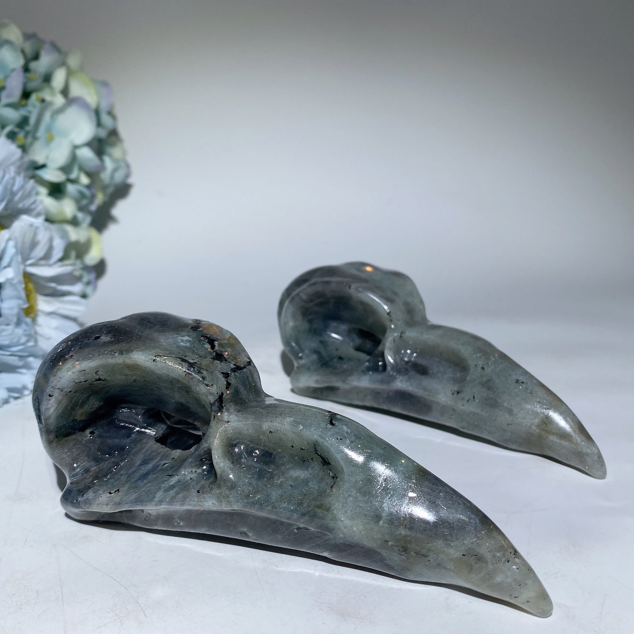 5.7 inch Labradorite Raven Skull Crystal Animal Carving