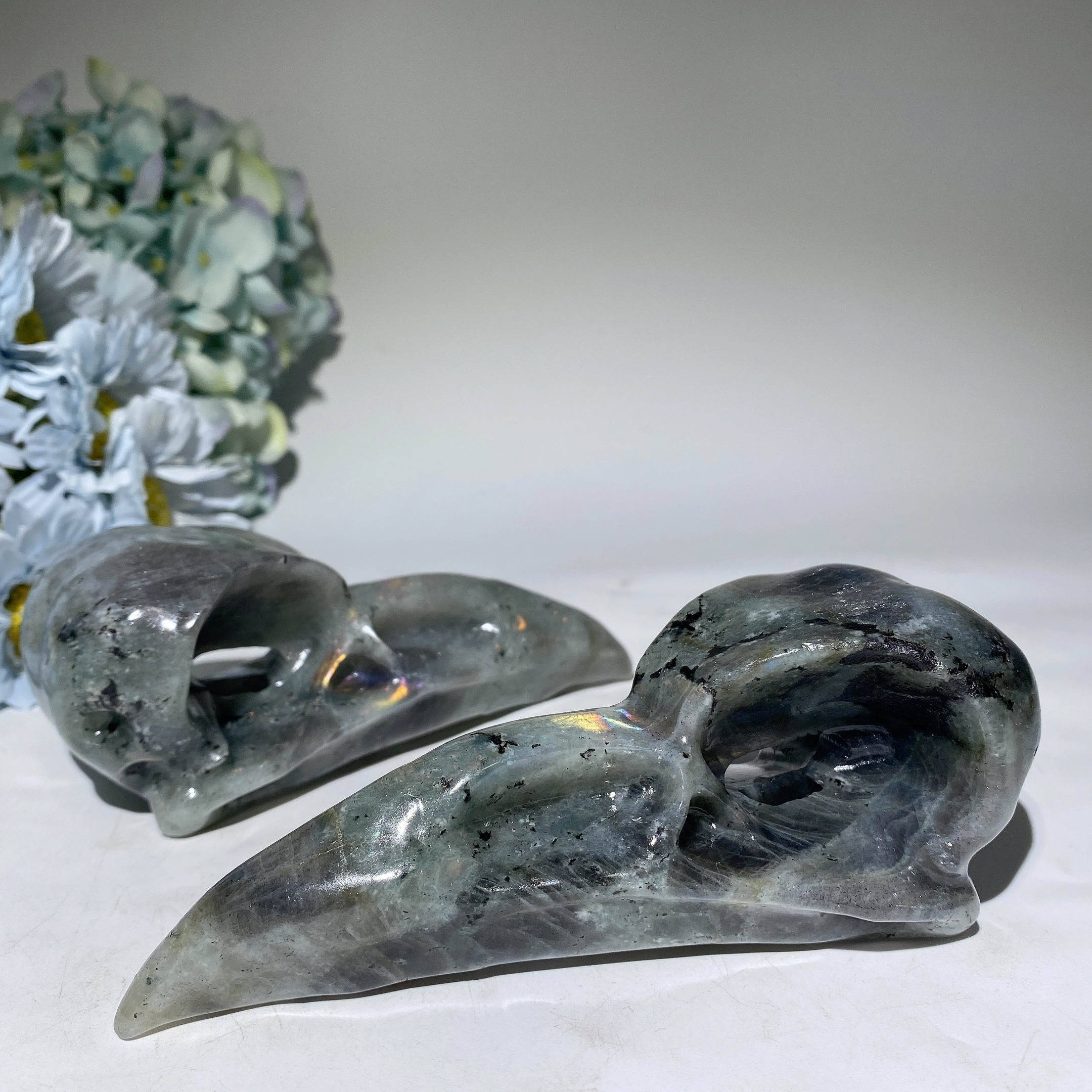 5.7 inch Labradorite Raven Skull Crystal Animal Carving