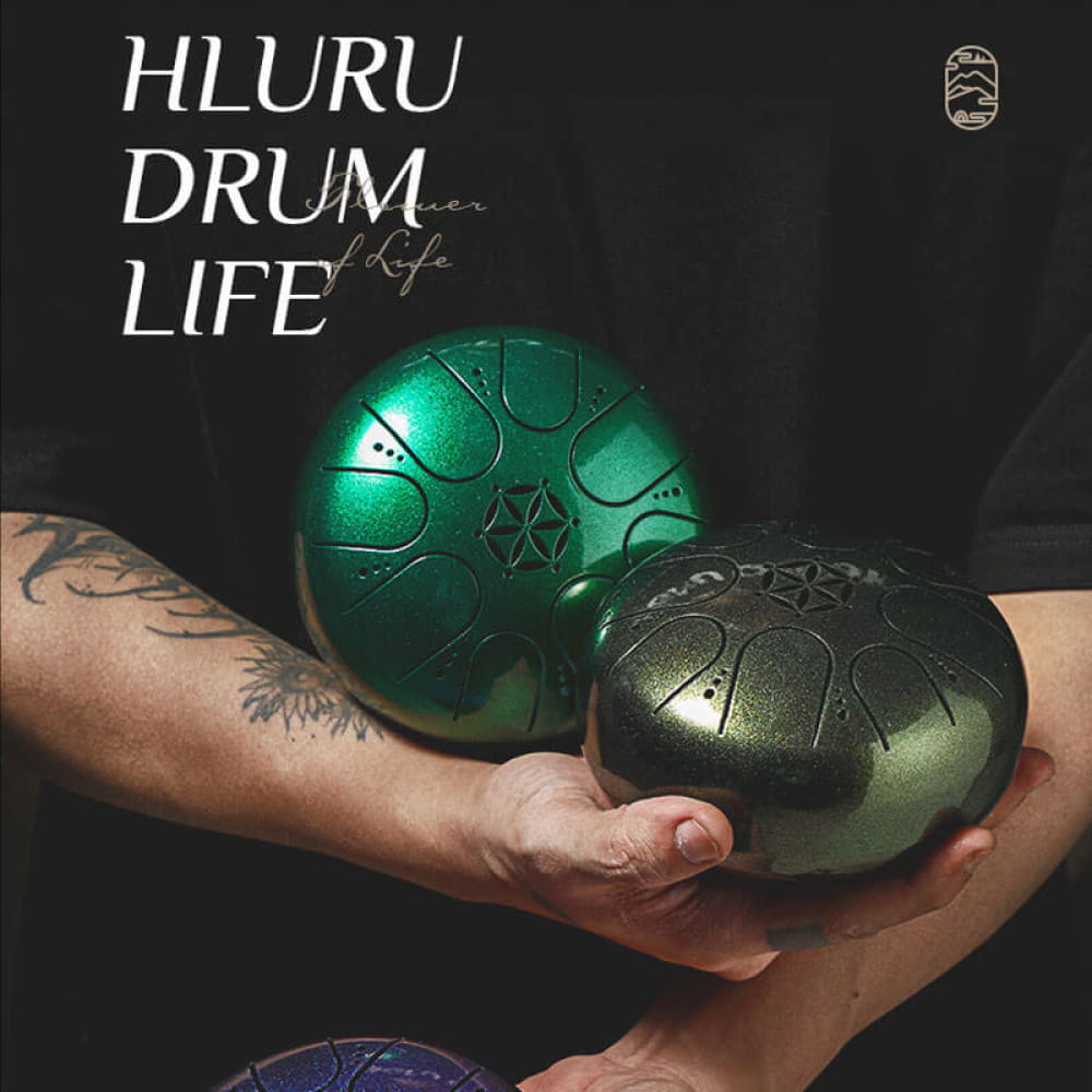 Metallic green handpan drum with geometric patterns for 5 inch 8-note C key mini steel drum