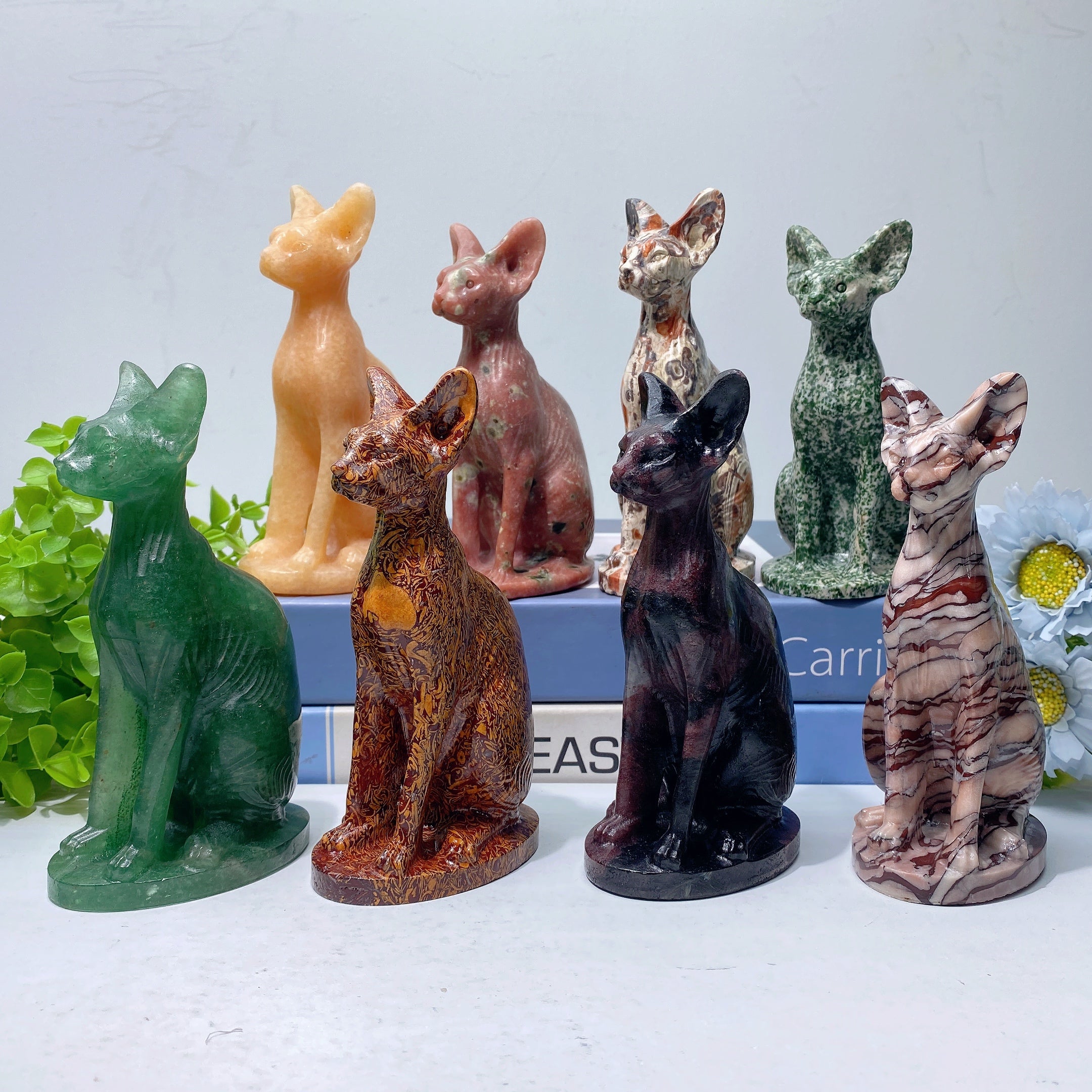5.9 inch Mixed Crystal Cat Carvings for Healing & Energy