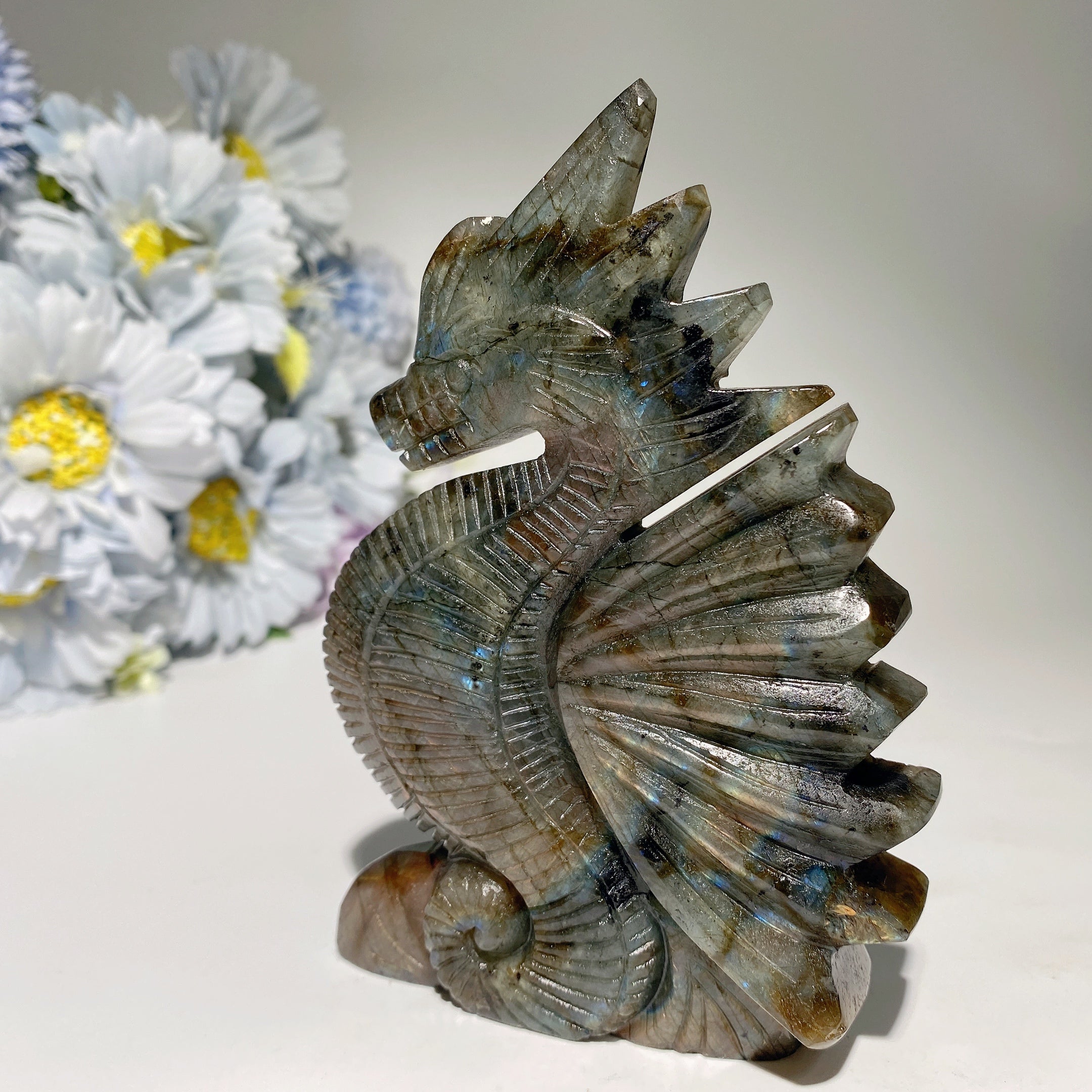 5 Inch Labradorite Dragon Crystal Carving for Healing