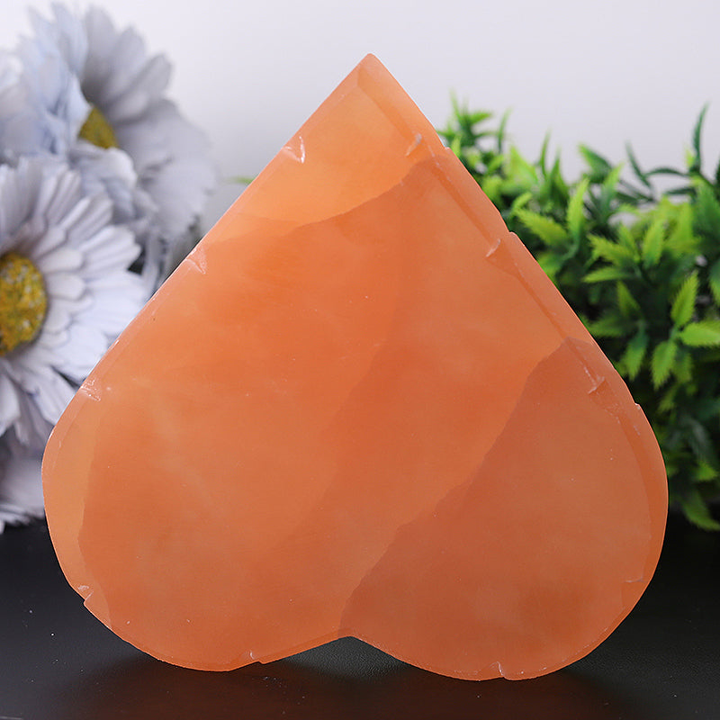 5 inch Peach Selenite Heart Shape Crystal for Meditation