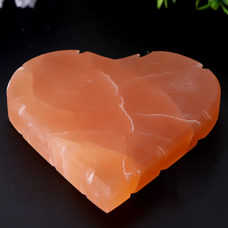 5 inch Peach Selenite Heart Shape Crystal for Meditation