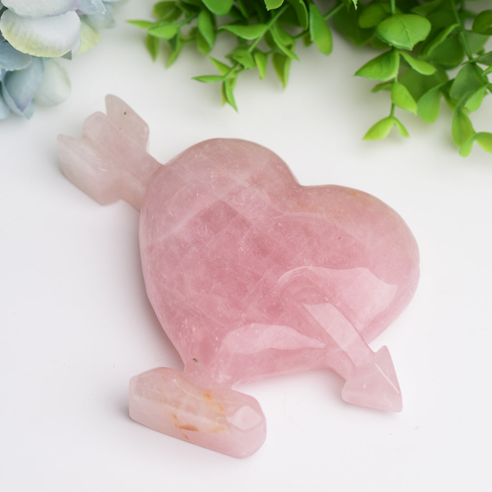 5 inch Rose Quartz Heart Arrow Crystal Carving