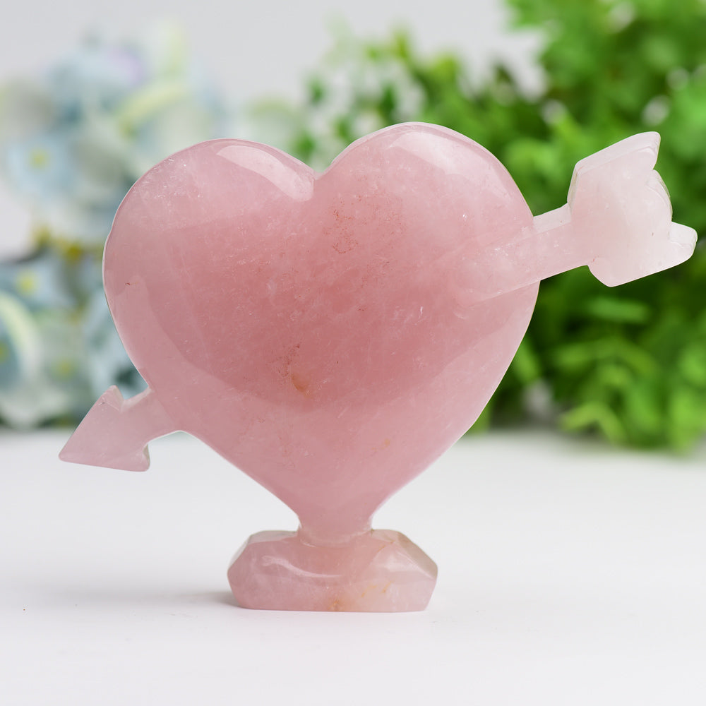 5 inch Rose Quartz Heart Arrow Crystal Carving
