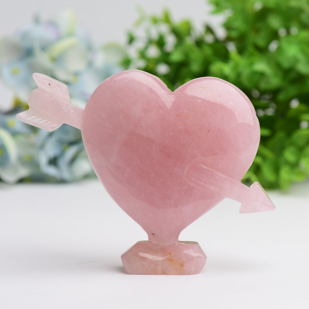 5 inch Rose Quartz Heart Arrow Crystal Carving