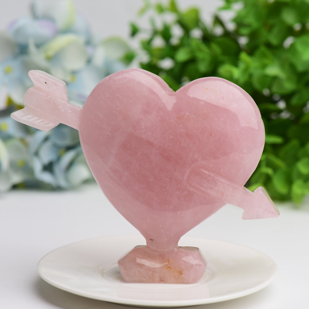 5 inch Rose Quartz Heart Arrow Crystal Carving