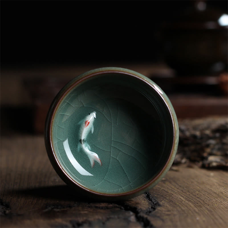 Colorful Koi Fish Ceramic Teacup 60ml | Zen Decor
