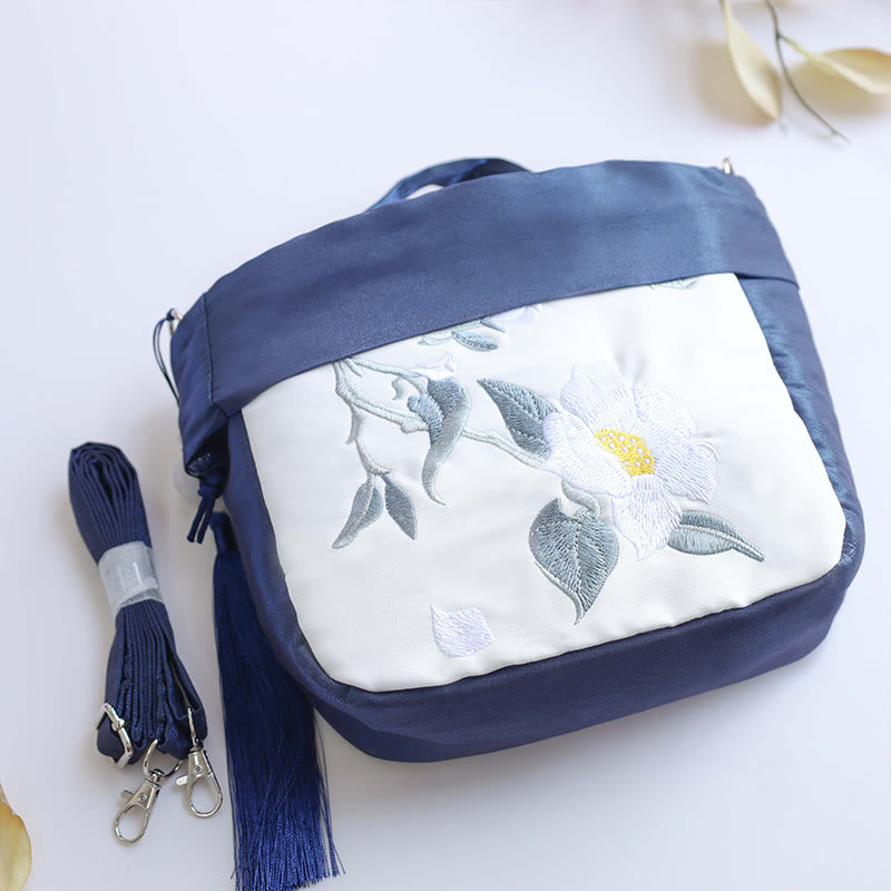 Silk Tote Bag | Embroidered Floral Yoga Carrier 20cm