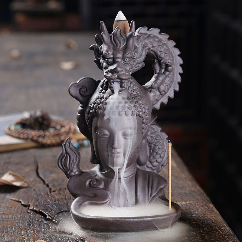 Purple Clay Buddha Dragon Incense Burner 10.5cm Meditation