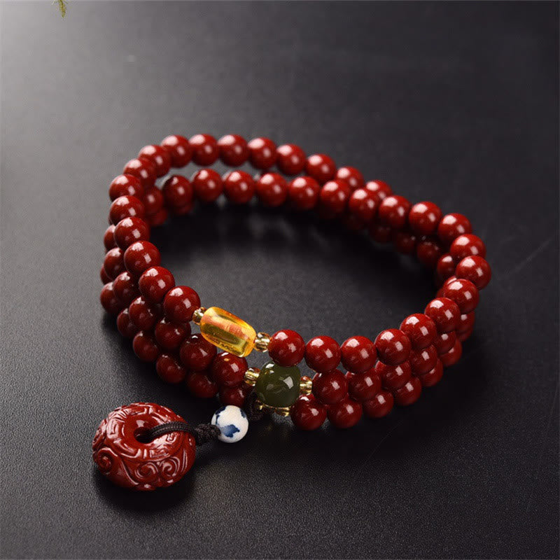 6mm Cinnabar Peace Buckle Triple Wrap Unisex Bracelet