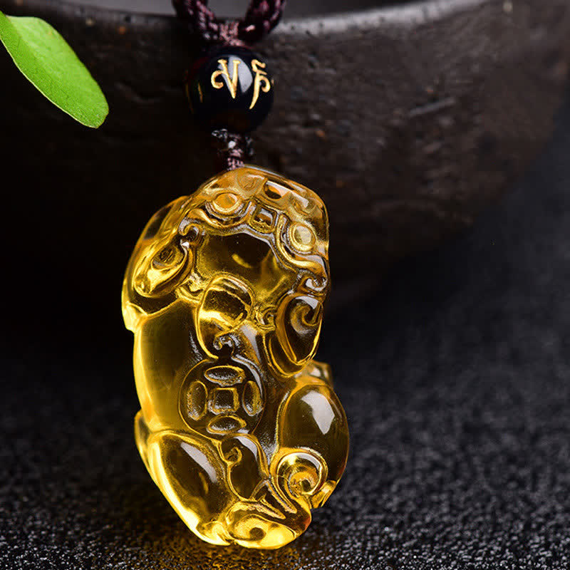 Citrine PiXiu Necklace | Feng Shui Wealth Pendant