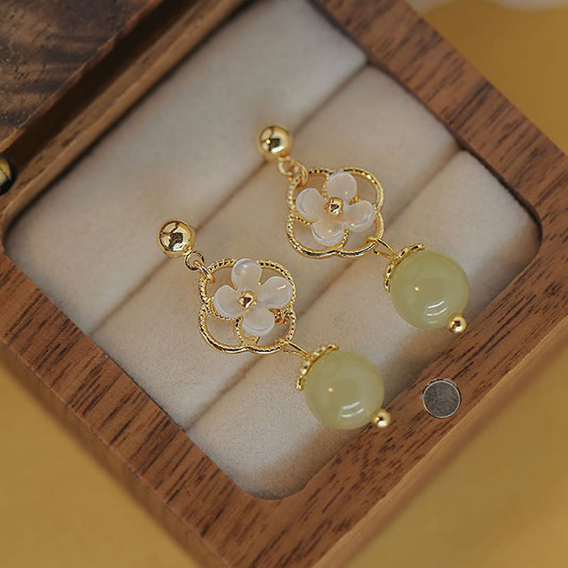 Tridacna Stone Jade Drop Earrings for Prosperity & Calm