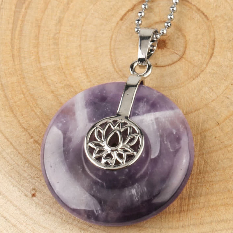 Various Crystal Amethyst Pink Lotus Healing Necklace