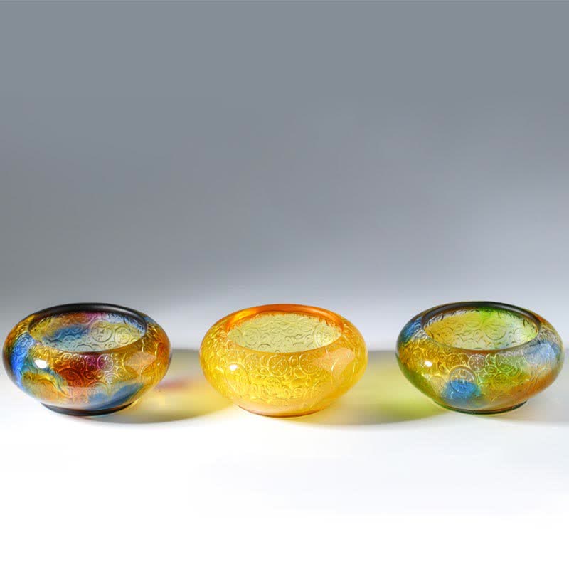Handmade Liuli Crystal Treasure Bowl for Prosperity Decor