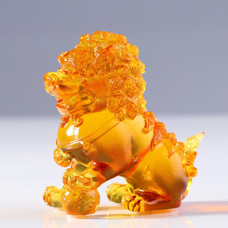 Handmade Liuli Crystal Lion Art Piece for Strength & Protection