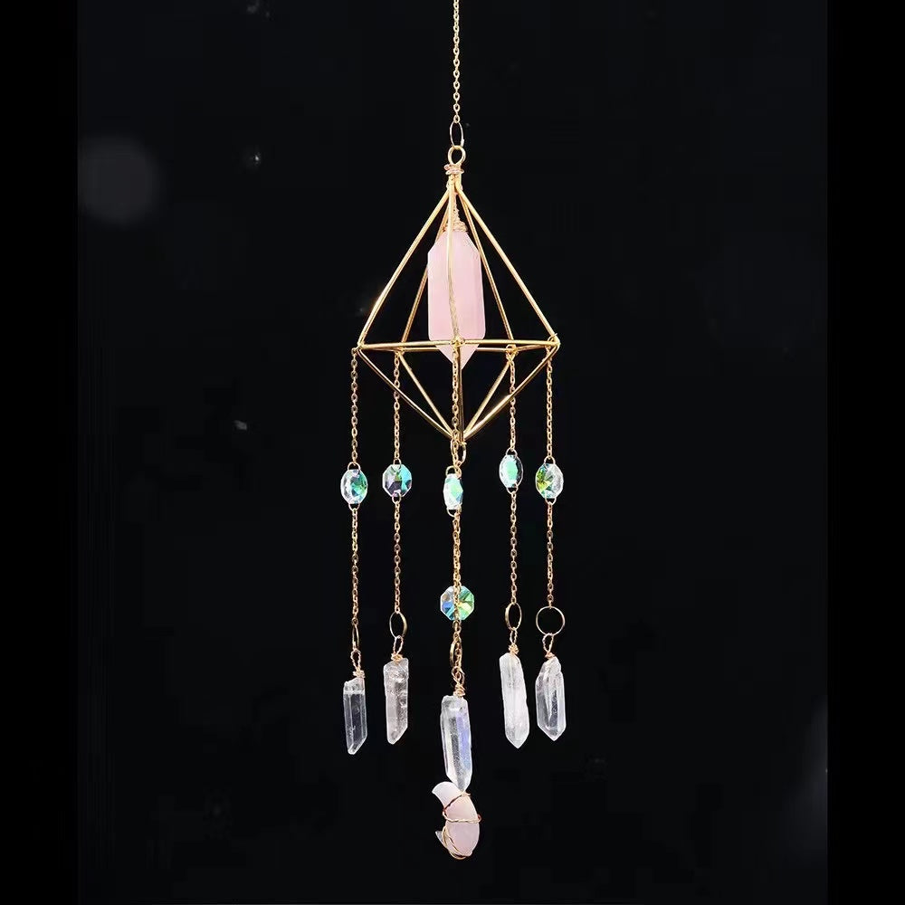 50cm Crystal Suncatcher Hanging with Clear Quartz or Rose Quartz