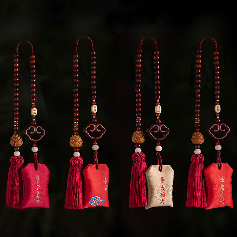 Tibetan Red Sandalwood Lotus Sachet Car Hanging Decoration