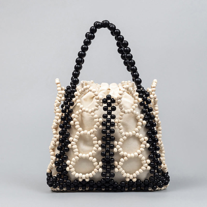 Hand-woven Round Hollow Wooden Beads Handbag - Bohemian Style