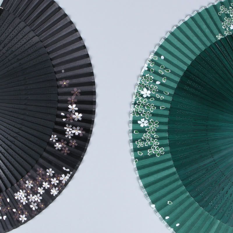 Silk Bamboo Handheld Fan 21cm with Cherry Blossom Sakura