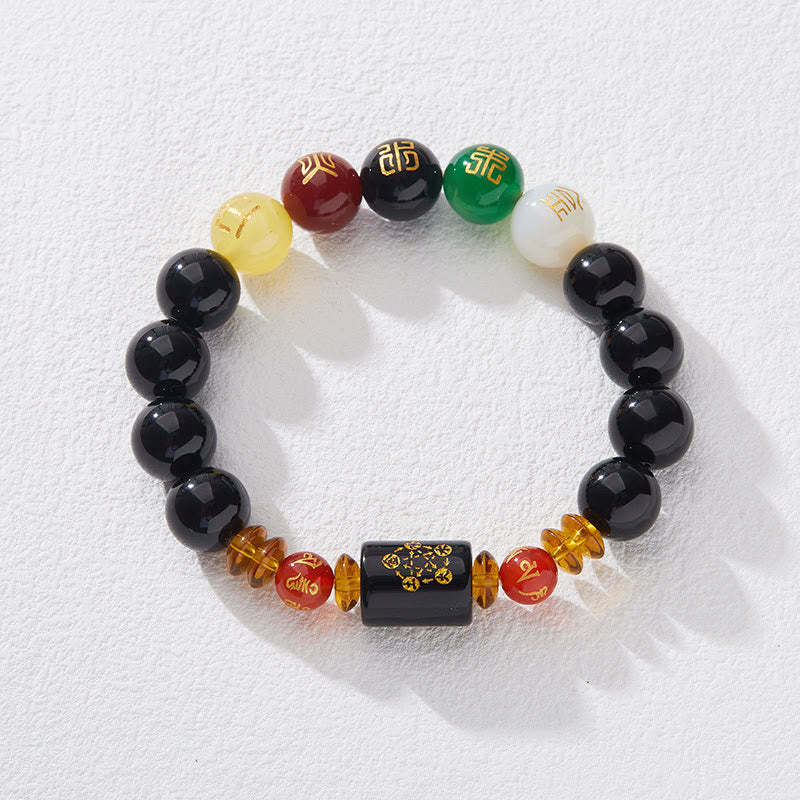 Five Elements Black Onyx Agate Bracelet for Wisdom & Wealth