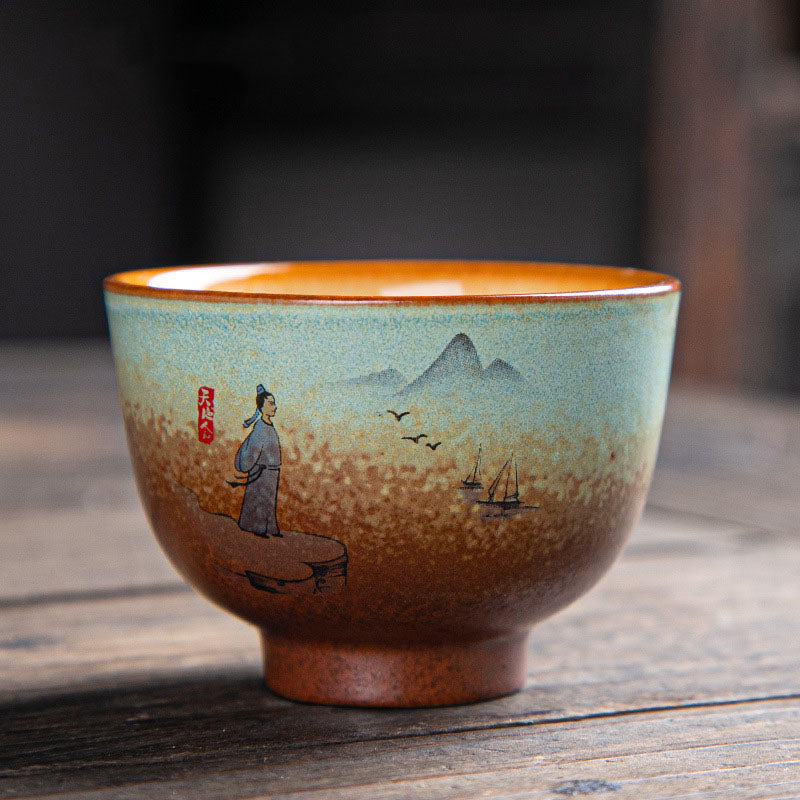 Ceramic Zen Teacup with Deer & Mountain Designs 150ml