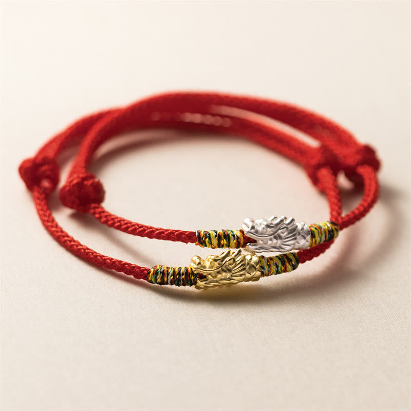 925 Sterling Silver Dragon Luck Red Rope Bracelet