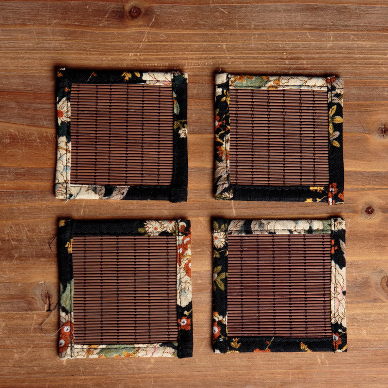 Vintage Bamboo Tea Mat 35x100cm | Peony Flower Coaster