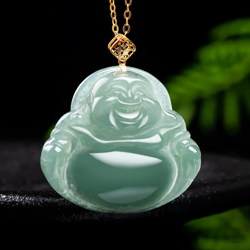 Natural Jade Laughing Buddha Prosperity Necklace Pendant