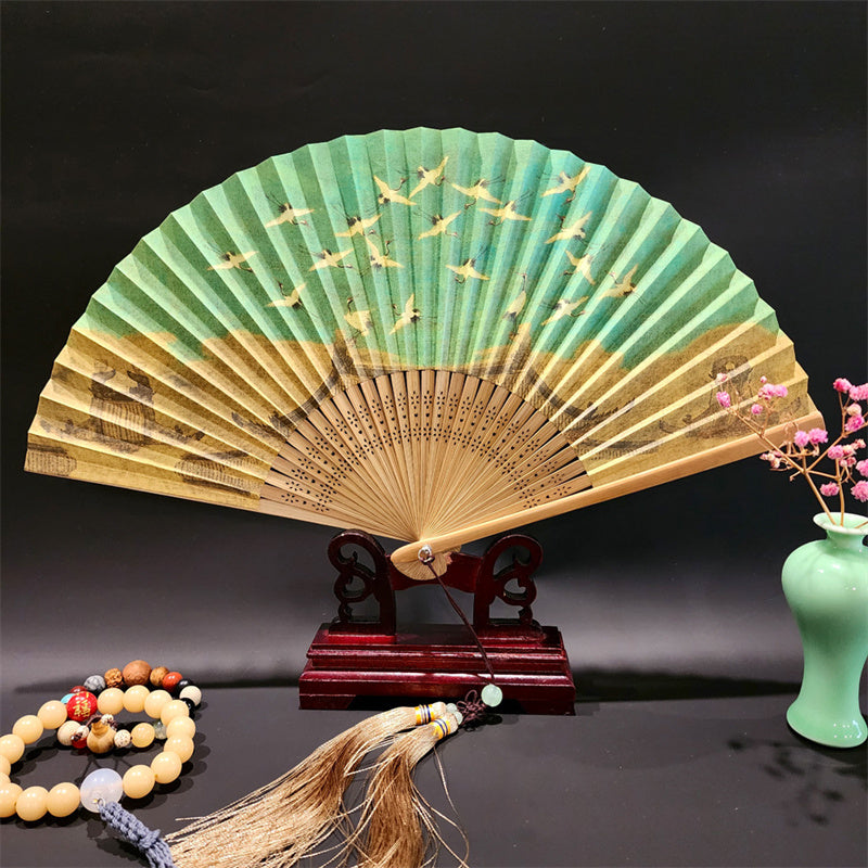 22cm Folding Fan with Panoramic Rivers and Mountains Design