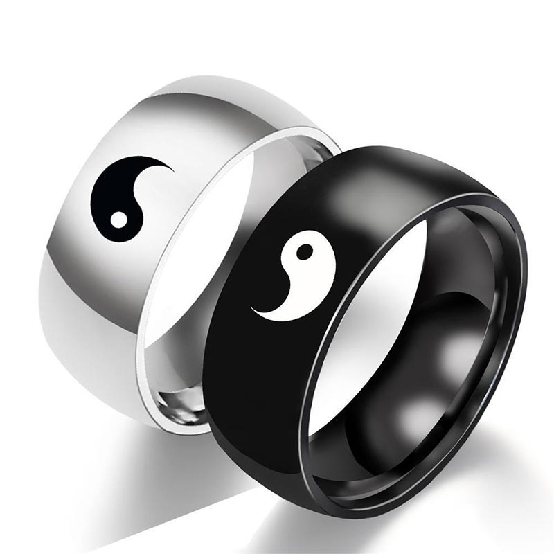 8mm Titanium Steel Yin Yang Balance Ring for Couples
