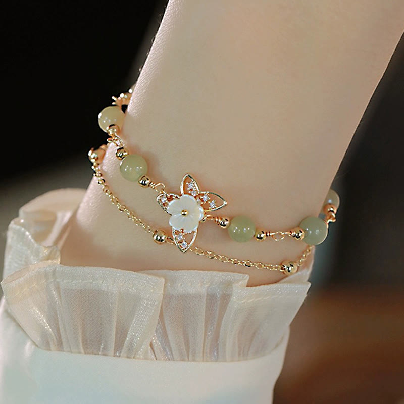 Double Layer 14K Gold Plated Jade Butterfly Luck Bracelet