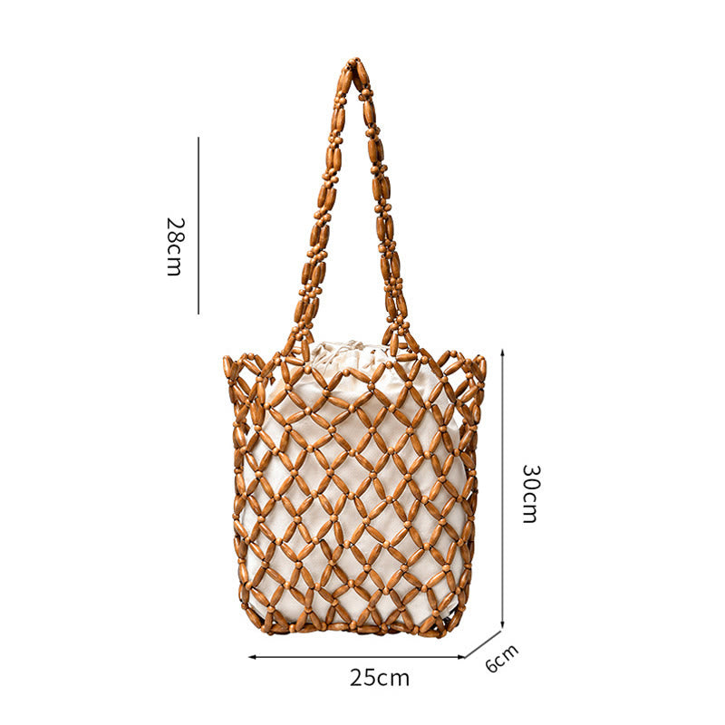 Wooden Beads Hand-Woven Shoulder Bag for Spiritual Accessories