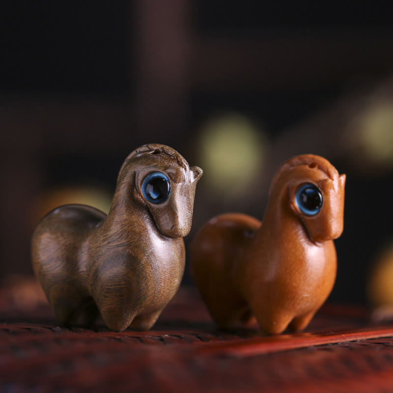 Medium Small Leaf Red Sandalwood Lucky Mini Horse Protection Figurine