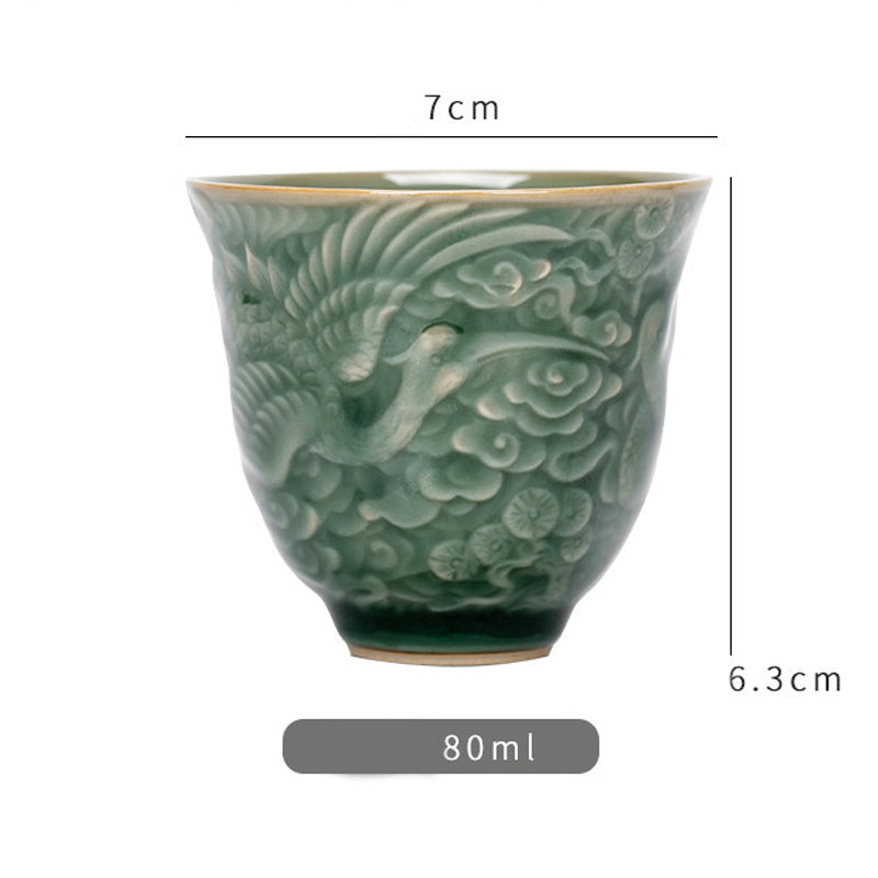 Ceramic Crane Pine Teacup 80ml | Zen Decor Cup