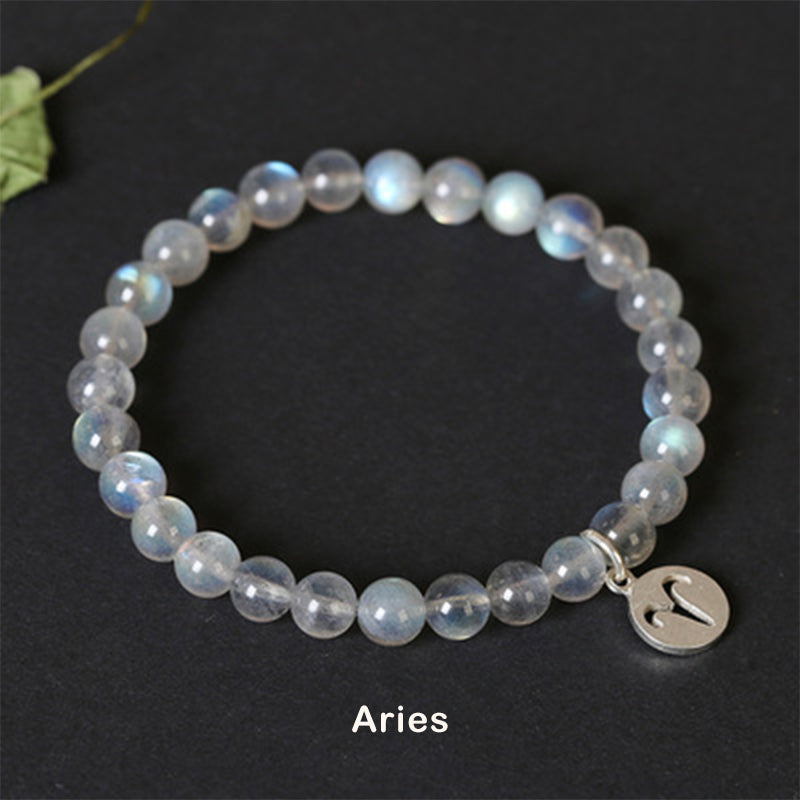 12 Zodiac Moonstone Charming Bracelet 7mm Beads